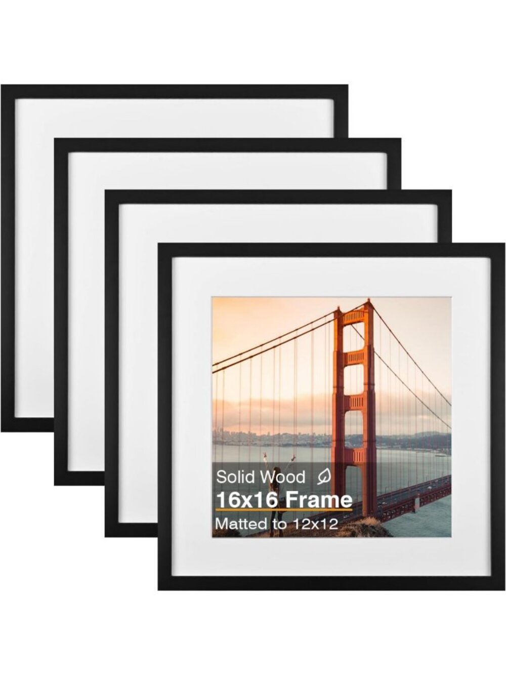 Set of 4 Black Solid Wood 16x16 Square Picture Frames - Stylish Home Decor